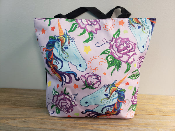Purple Unicorn Duffel Bag Zippered Purse Handbag