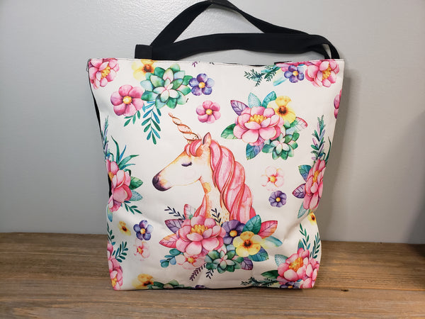 Pink Unicorn Duffel Bag Zippered Purse Handbag