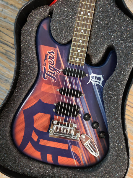 MLB Detroit Tigers Baseball Mini Guitar Art Piece with Case and Stand