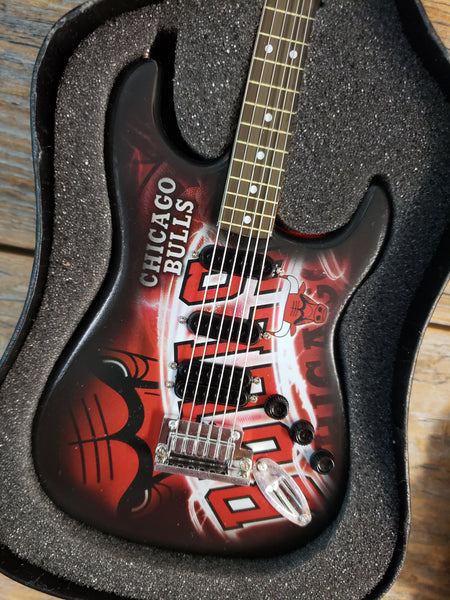 NBA Chicago Bulls Basketball Mini Guitar Art Piece with Case and Stand