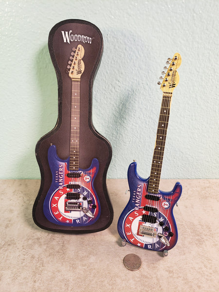 Texas Rangers Mini Guitar MLB Baseball Art Piece with Case and Stand