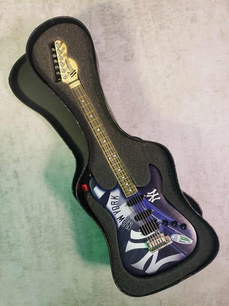 New York Yankees Mini Guitar MLB Baseball Art Piece with Case and Stand