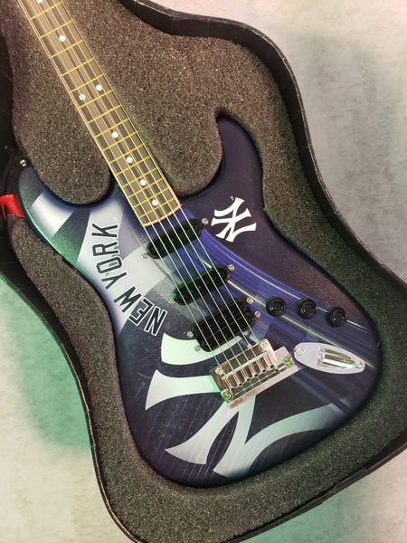 New York Yankees Mini Guitar MLB Baseball Art Piece with Case and Stand
