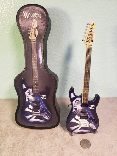 New York Yankees Mini Guitar MLB Baseball Art Piece with Case and Stand