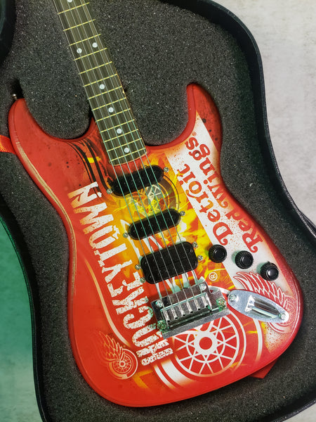 Detroit Red Wings Mini Guitar NHL Hockey Art Piece with Case and Stand