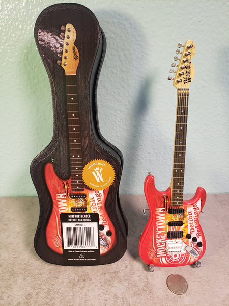 Detroit Red Wings Mini Guitar NHL Hockey Art Piece with Case and Stand