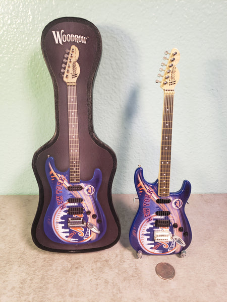 New York Mets Mini Guitar MLB Baseball Art Piece with Case and Stand