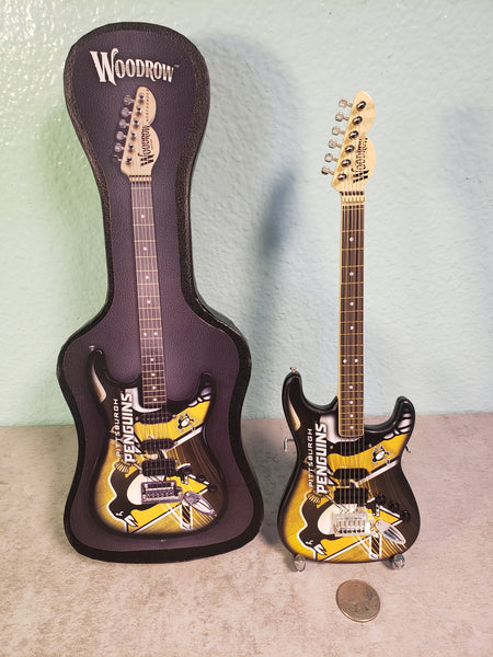 Pittsburgh Penguins Mini Guitar NHL Hockey Art Piece with Case and Stand