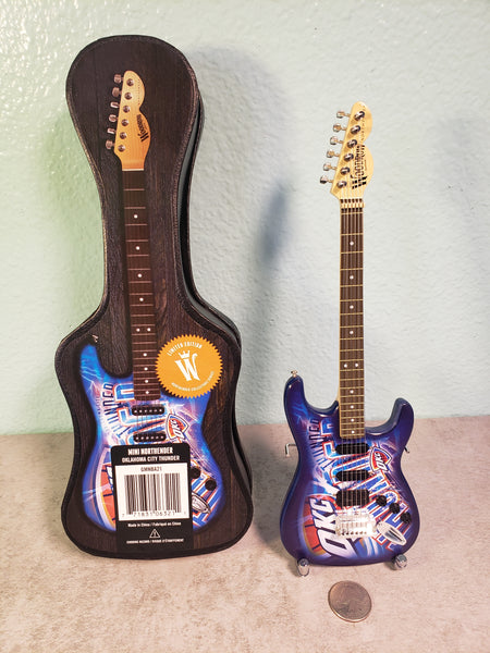 Oklahoma City Thunder Mini Guitar NBA Basketball Art Piece with Case and Stand