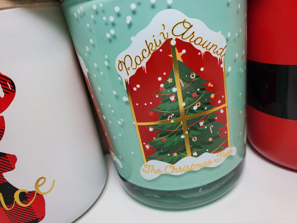 Christmas Candles in Glass Jar with Wood Lid and 2 wicks