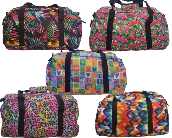 Duffel travel bags with padded shoulder strap, full zip
