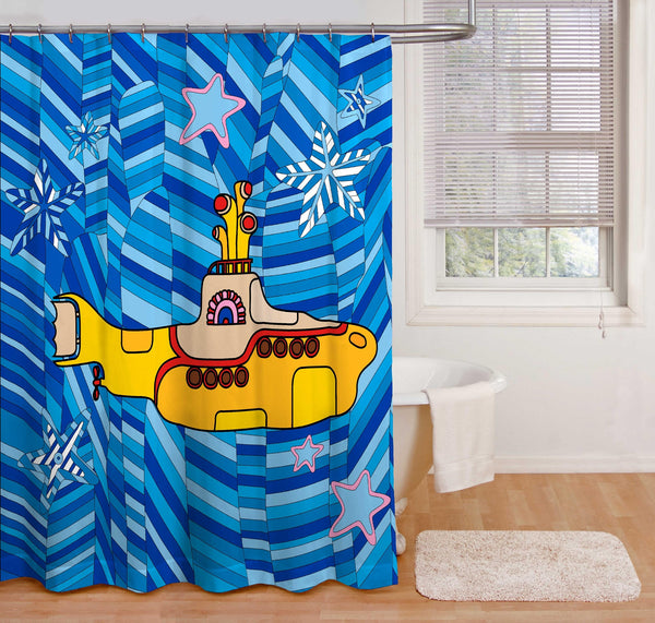 Beatles Yellow Submarine Fabric Shower Curtain, liner, hooks SET