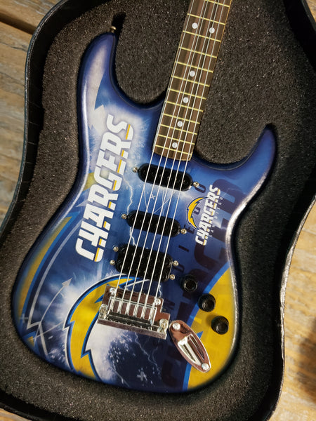 NFL LA Chargers Football Mini Guitar Art Piece with Case and Stand