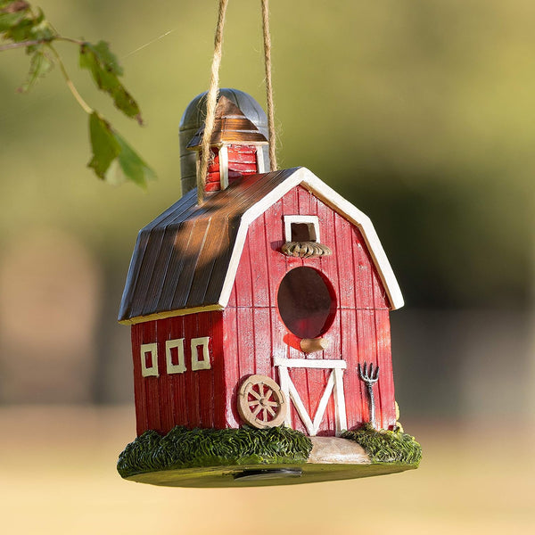 Red Barn Birdhouse for Garden and Patio