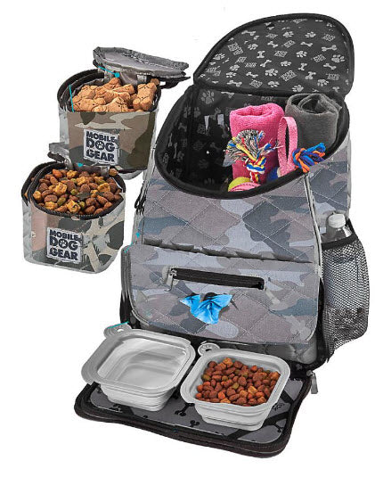 Camo Mobile Dog Travel Airline Bag Backpack, 2 Food Carriers and 2 Bowls