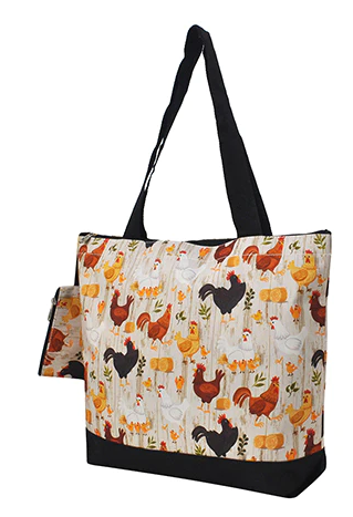 Chicken Tote Bag Set with Matching Coin Purse, Earrings, and Chunky Bracelet