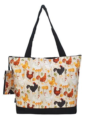 Chicken Tote Bag Set with Matching Coin Purse, Earrings, and Chunky Bracelet