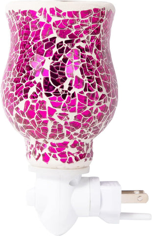 Hot Pink Plug-in Wax Warmer for Scented Wax Mosaic Glass Crackled for Essential Oils Wax Melts and Night Light