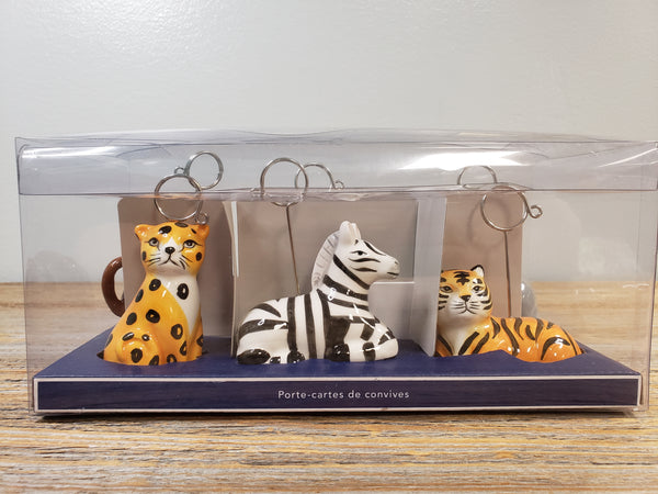 Ceramic Jungle Animal Photo and Place Card Holders-Set of 6