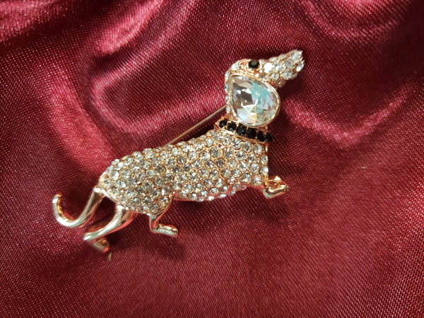 Dachshund Brooch with Rhinestones includes Gift Bag