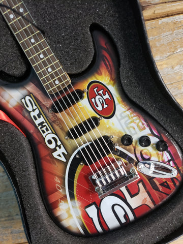 NFL 49ers Sports-themed Mini Guitar Art Piece with Case and Stand
