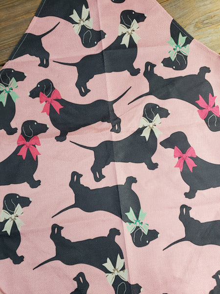 Pink Dachshund Dog Apron, Black Doxies with Teal Bows