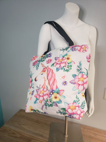 Pink Unicorn Duffel Bag Zippered Purse Handbag