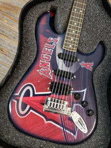 MLB Los Angeles Angels Baseball Mini Guitar Art Piece with Case and Stand