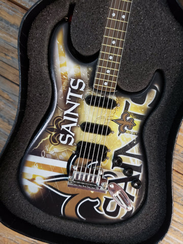 NFL New Orleans Saints Football Mini Guitar Art Piece with Case and Stand