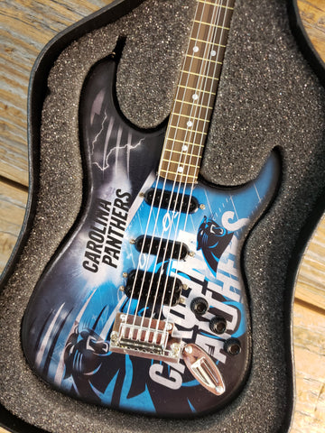 NFL Carolina Panthers Football Mini Guitar Art Piece with Case and Stand