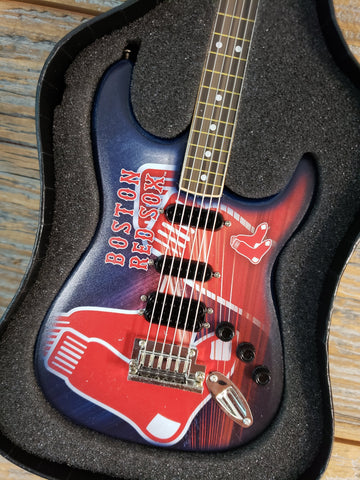 MLB Boston Red Socks Baseball Mini Guitar Art Piece with Case and Stand
