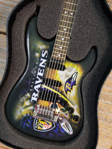 NFL Baltimore Ravens Football Mini Guitar Art Piece with Case and Stand