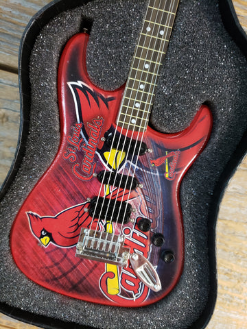 MLB St. Louis Cardinals Baseball Mini Guitar Art Piece with Case and Stand