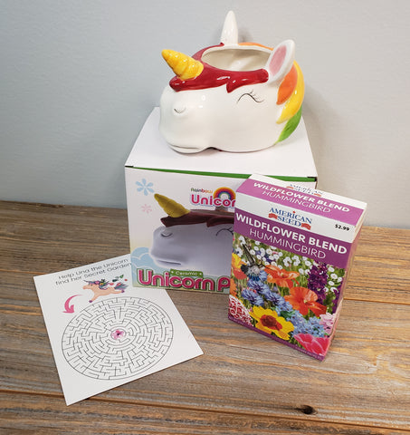 Unicorn Garden with Ceramic Planter, Seed and Soil Pack, and Activity Card