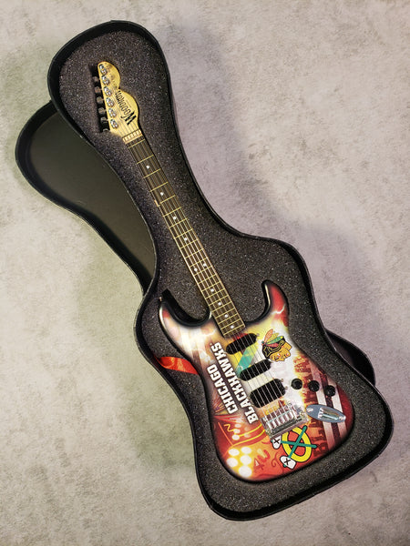 Chicago Blackhawks Mini Guitar NHL Hockey Art Piece with Case and Stand