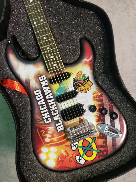 Chicago Blackhawks Mini Guitar NHL Hockey Art Piece with Case and Stand