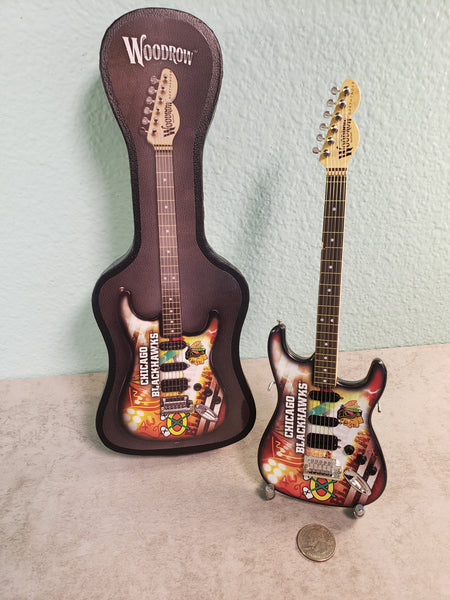 Chicago Blackhawks Mini Guitar NHL Hockey Art Piece with Case and Stand