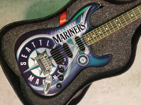 Seattle Mariners Mini Guitar MLB Baseball Art Piece with Case and Stand