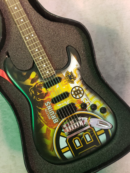 Boston Bruins Mini Guitar NHL Hockey Art Piece with Case and Stand