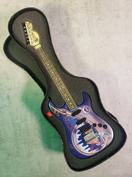 New York Mets Mini Guitar MLB Baseball Art Piece with Case and Stand