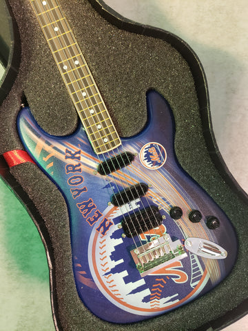 New York Mets Mini Guitar MLB Baseball Art Piece with Case and Stand