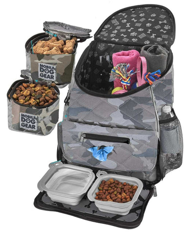 Camo Mobile Dog Travel Airline Bag Backpack, 2 Food Carriers and 2 Bowls