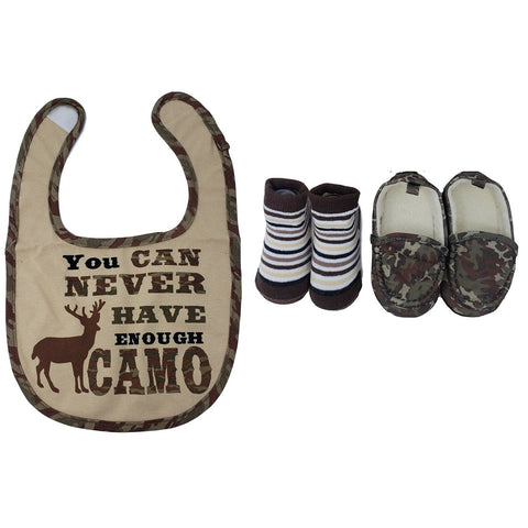 Camo Baby Bib Slipper Socks Gift Set Ages 6 -12 months